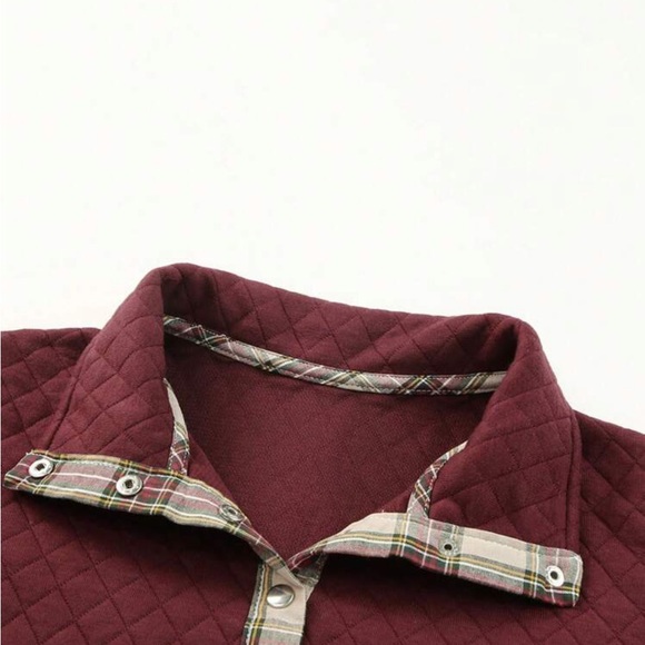 New 1/4 snap plaid detailed sweatshirt - Picture 7 of 8